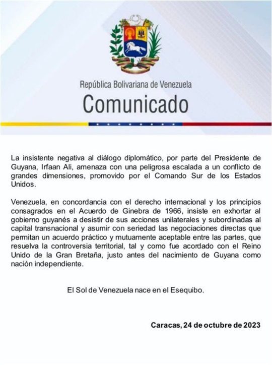 Comunicado de Venezuela Guyana Esequiba 1