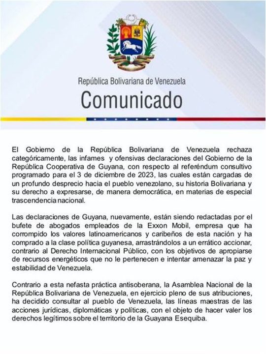 Comunicado de Venezuela Guyana Esequiba